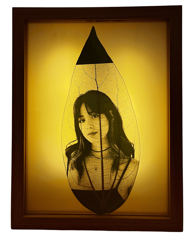 قاب لایتدار شارژی با حکاکی روی برگ طبیعی – بهترین انتخاب برای کادو و هدیه خاص و لاکچری